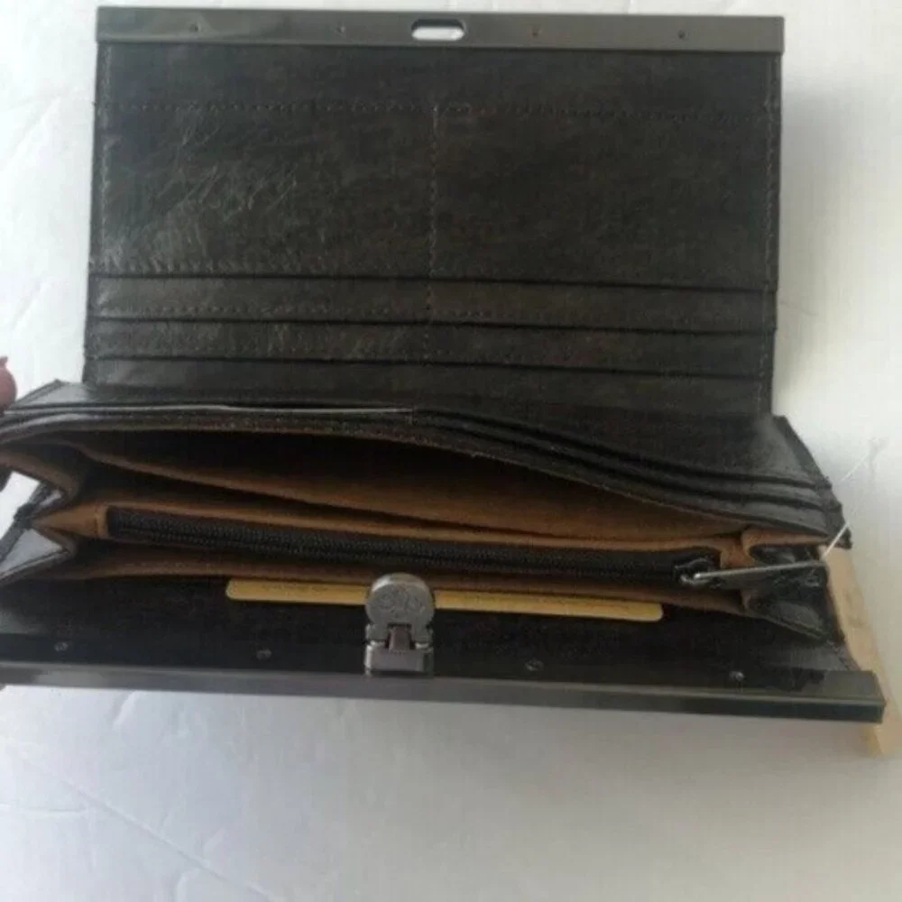 Patricia Nash Wallet Leather Framed Turquoise Cauchy Tooled In Gift Box
